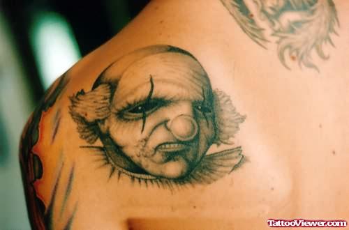 Evil Clown Tattoo On Shoulder