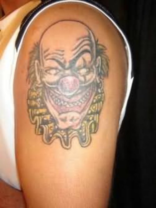 Smiling Clown Tattoo On Shoulder