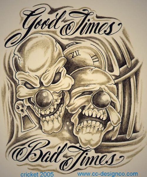Good Bad Times Clown Tattoo Design Flash