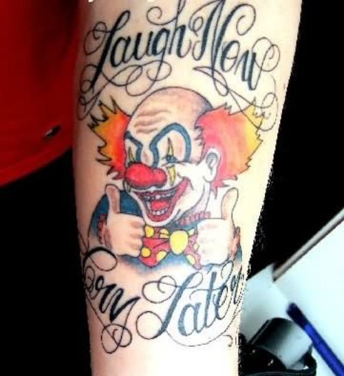 Happy Evil Clown Tattoo On Full Sleeve