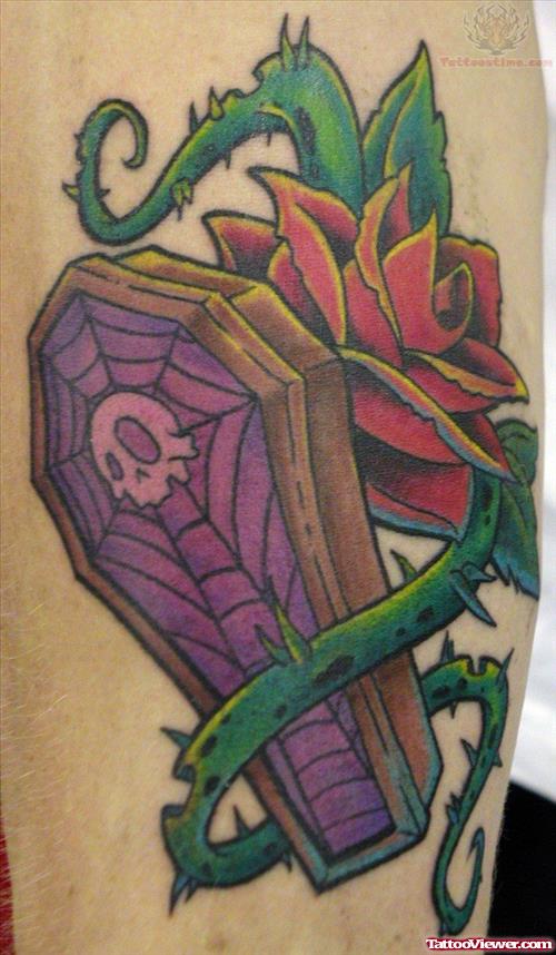 Color Ink Coffin Tattoo