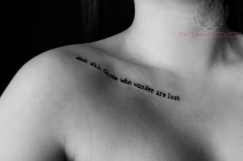 Black Ink Lettering Tattoo On Collarbone