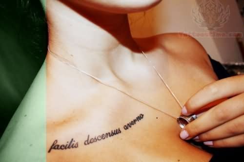 Collarbone Lettering Tattoos For Girls