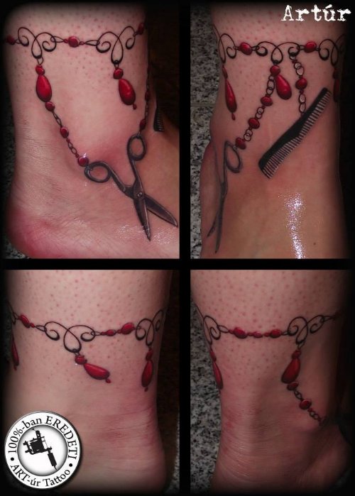 Scissor And Comb Ankleband Tattoo