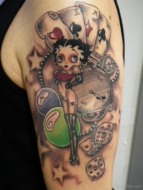 Gambling Betty Boop Tattoo On Shoulder