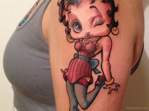 Winking Betty Boop Tattoo On Shoulder