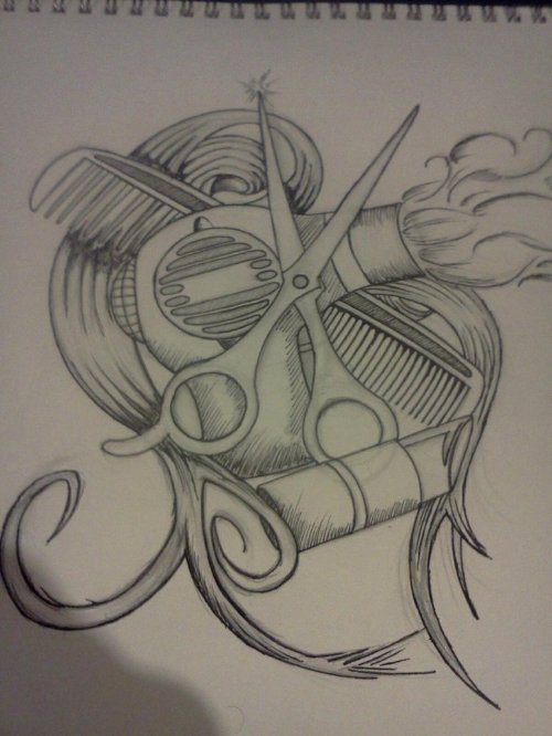 Scissor And Comb With Hair Dryer Tattoo Design