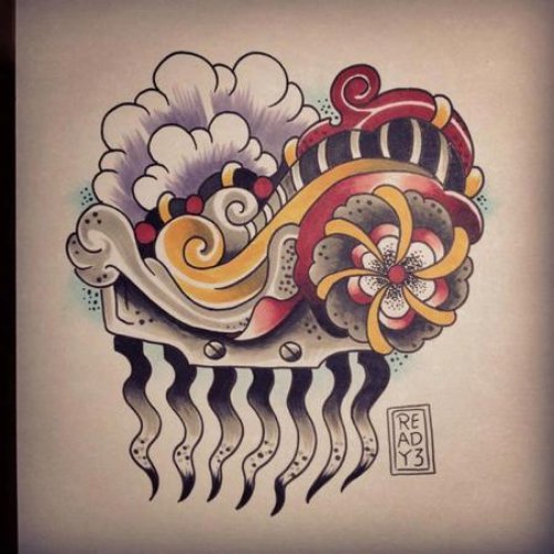 Traditional Flower Comb Tattoo Design