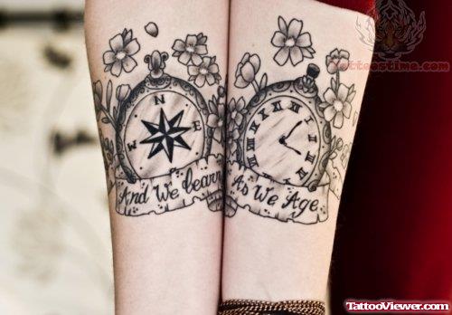 Nautical Compass And Watch Tattoo