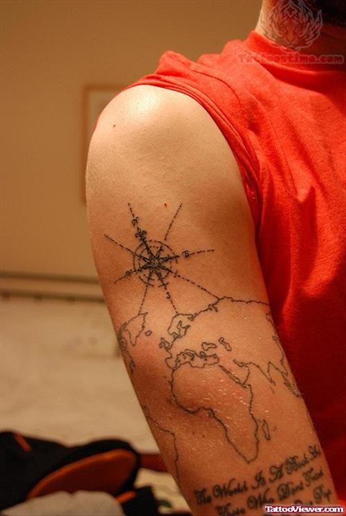 Map And Compass Tattoo On Biceps