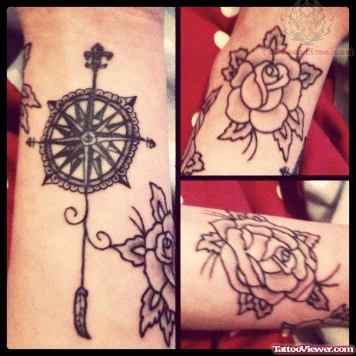 Rose And Compass Tattoos
