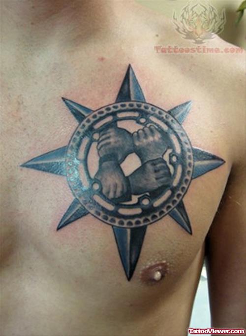 Compass Tattoo On Men Chest