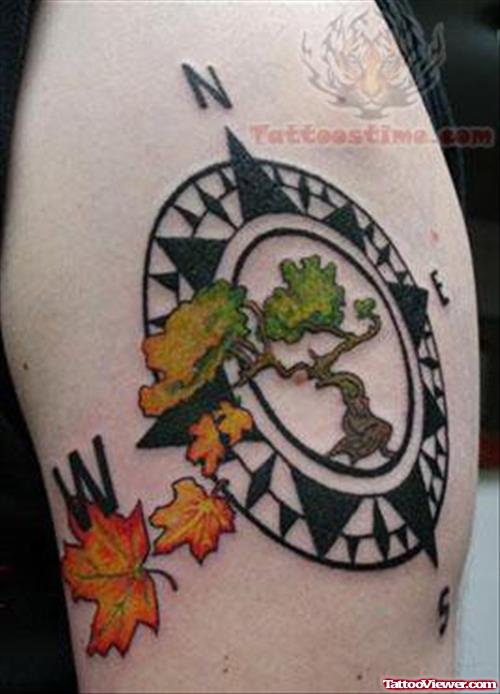 Maple Leaf And Compass Tattoo