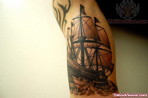 Pirate Ship Compass Tattoo