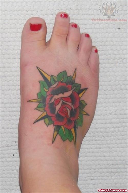 Rose Compass Tattoo On Foot
