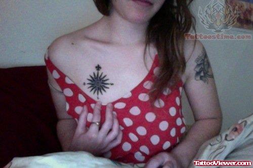 Amazing Compass Tattoo On Girl Chest