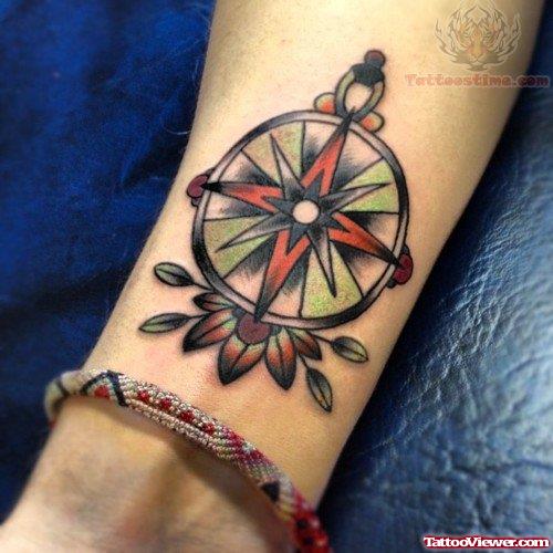 Awesome Compass Colored Tattoo