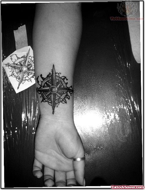 Compass Tattoo Black And White Image
