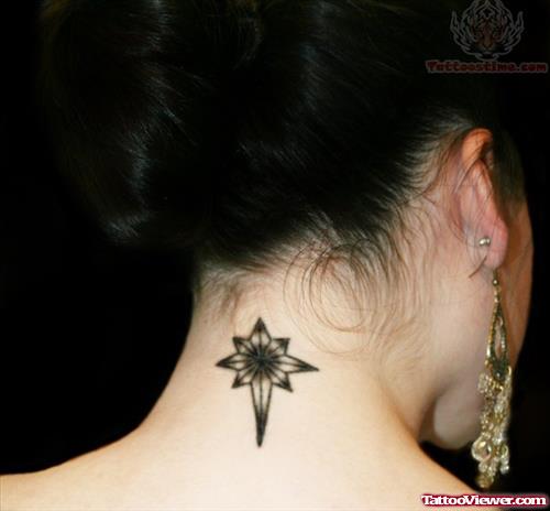 Compass Tattoo On Back Neck