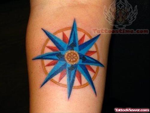 Blue Compass Tattoo