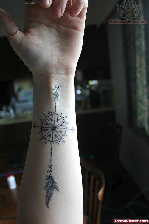 Arrow Compass Tattoo On Wrist