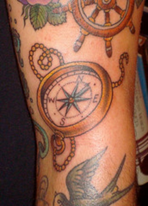 Compass And Bird Tattoo