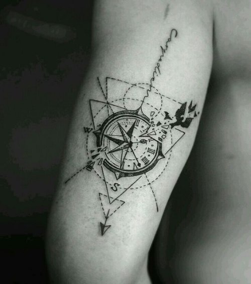 Geometric Compass Tattoo On Bicep