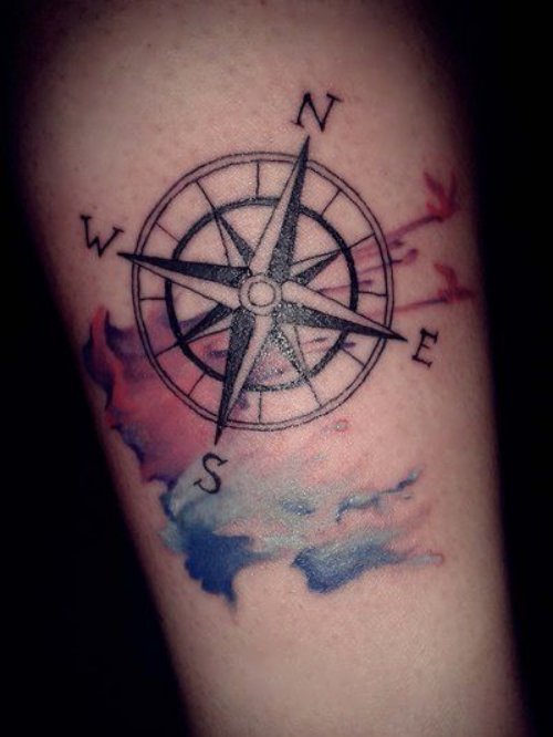 Watercolor Compass Tattoo Idea