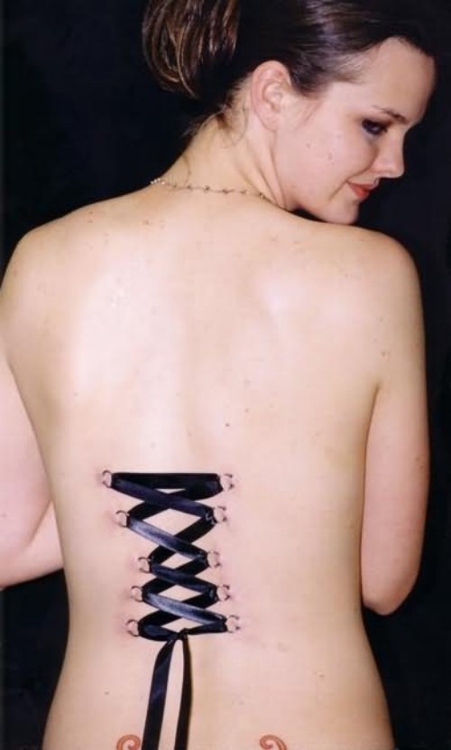 Piercing Back Corset Tattoo