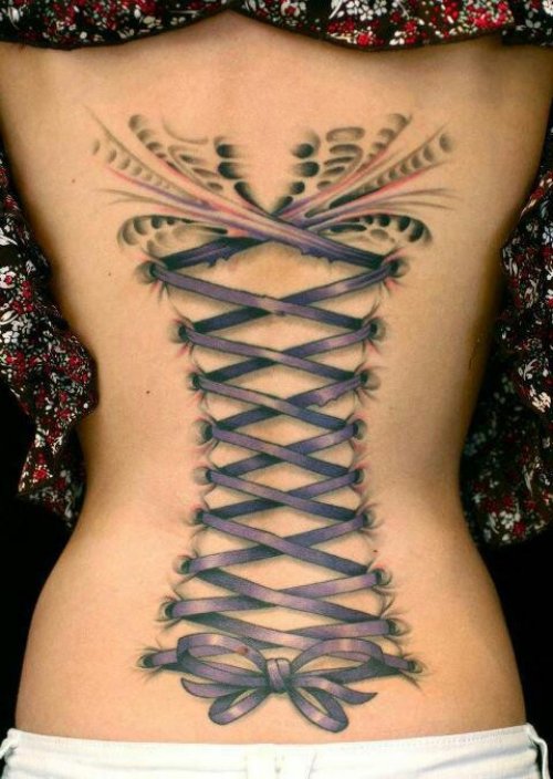 Corset Tattoo On Girl Full Back