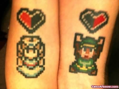 Love Cartoons Couple Tattoo