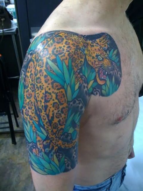Leopard Couple Tattoo On Shoulder