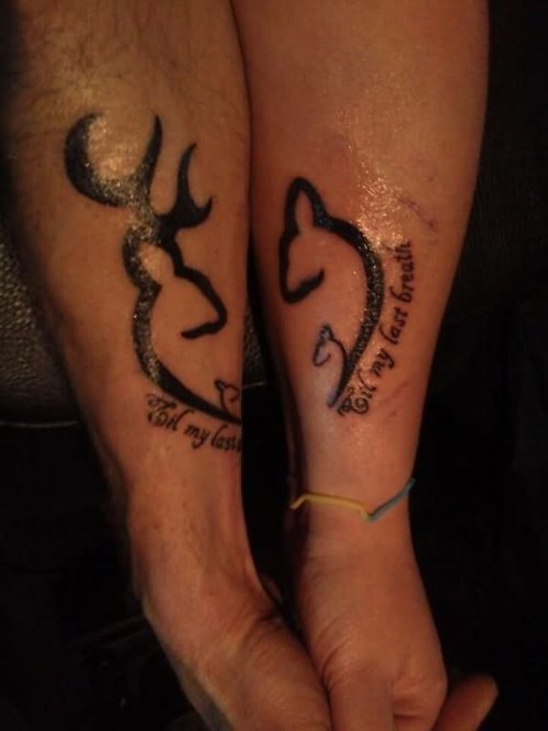 Amazing Black Tribal Couple Tattoos on Forearm