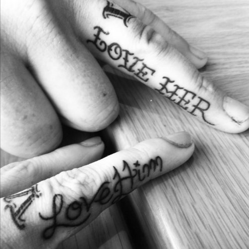 Love Him Love Her Couple Tattoos On Fingers