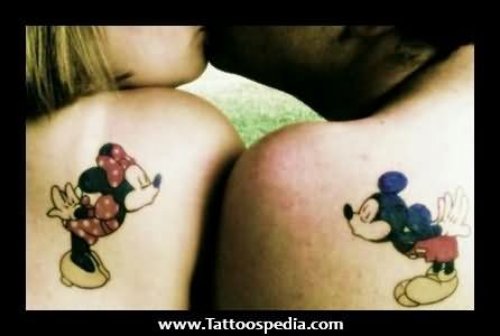 Color Ink Mickey Mouse Best Couple Tattoos