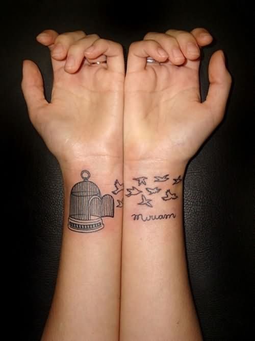 Cage Birds Flying Couple Tattoo