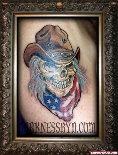 Skull And Flag Cowboy Tattoo