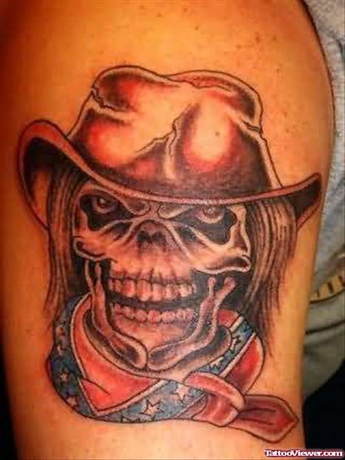 Dead Cowboy Tattoo On Shoulder