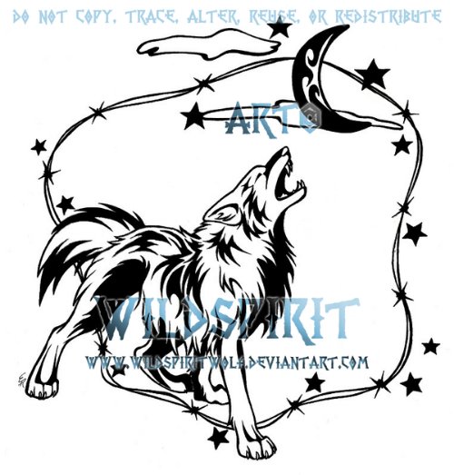 Moon And Coyote Tattoo Design