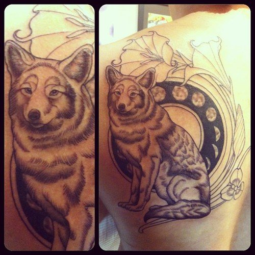 Man Left Shoulder Coyote Tattoo