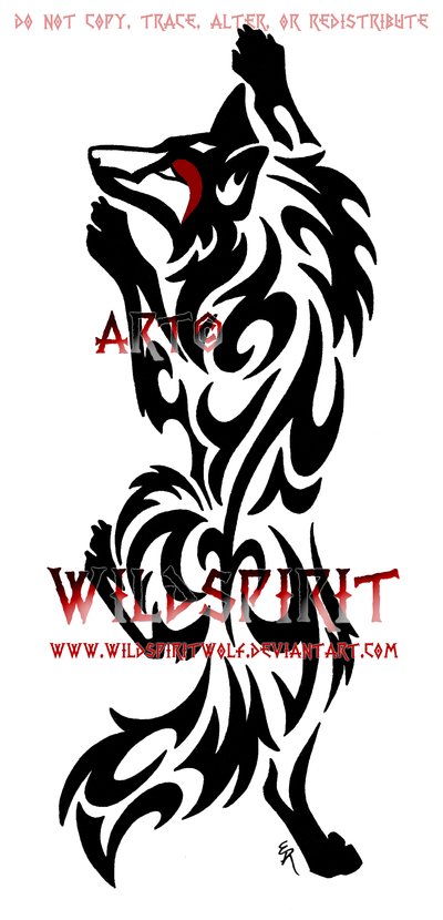 Amazing Black Tribal Climbing wolf Coyote Tattoo Design