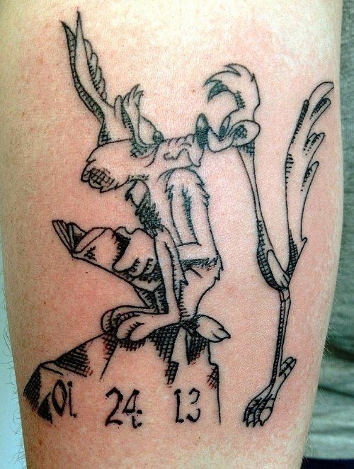 Amazing Grey Ink Road Runner And Coyote Tattoo