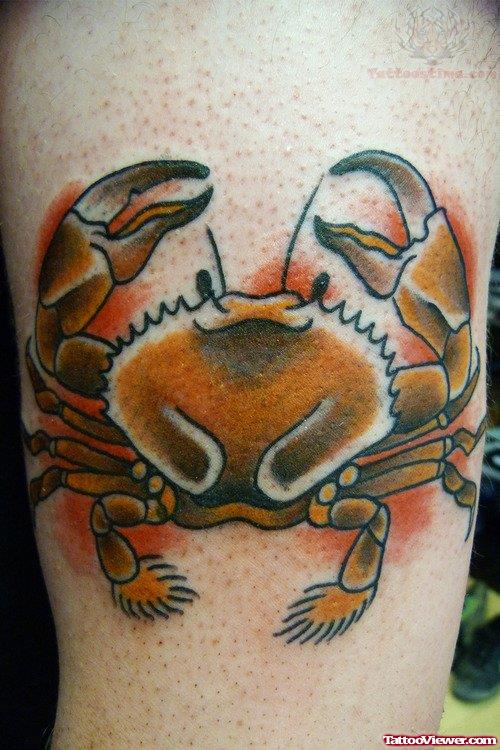 Color Ink Crab Tattoo On Biceps