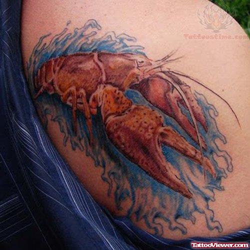 Color Crab tattoo On Back Shoulder