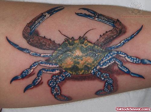 Blue Ink Crab Tattoo