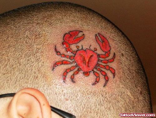 Red Crab Tattoo On Head