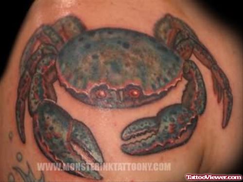 Crab Green Tattoo On Shoulder