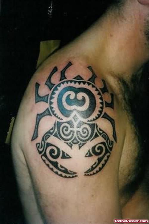 Aztec Crab Tattoo On Shoulder