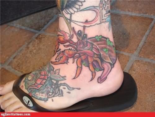Crab Tattoo On Leg And Foot