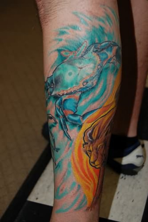 Blue Colour Crab Tattoo On Arm